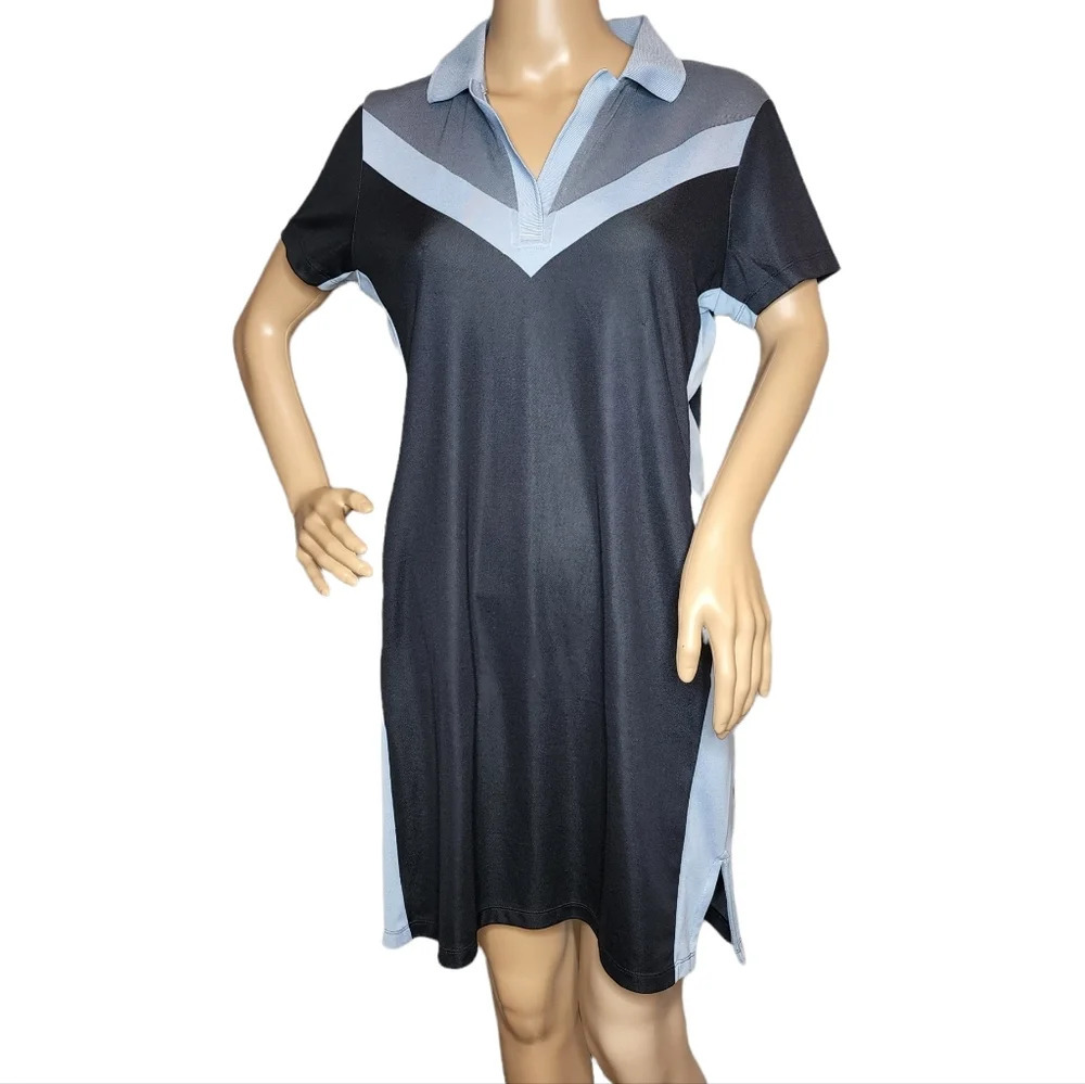 J. Lindeberg Blue Short Sleeve Golf Dress Size Large Button Pockets Active